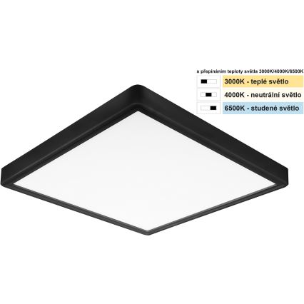 Top Light - Plafón LED REVIT LED/24W/230V 3000/4000/6500K 30x30 cm negro