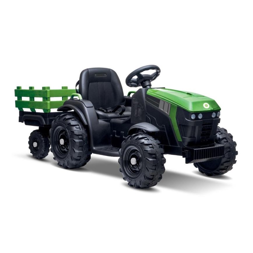 Tractor eléctrico con remolque 2x30W/7000 mAh negro/verde + control remoto