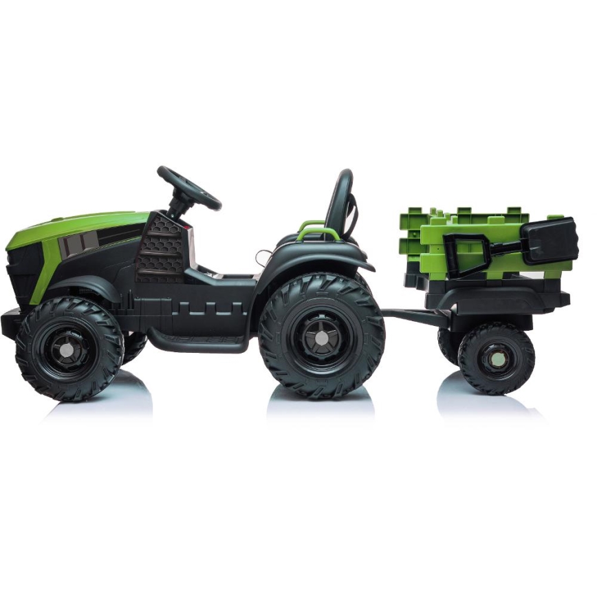 Tractor eléctrico con remolque 2x30W/7000 mAh negro/verde + control remoto