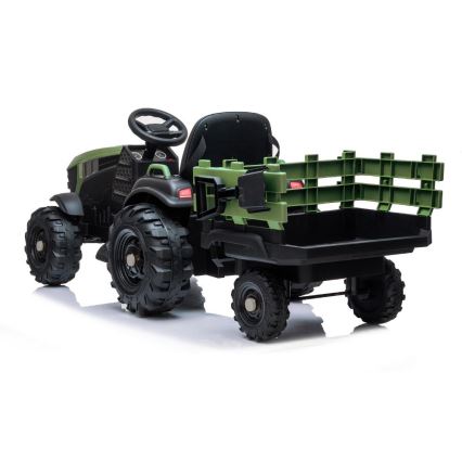 Tractor eléctrico con remolque 2x30W/7000 mAh negro/verde + control remoto
