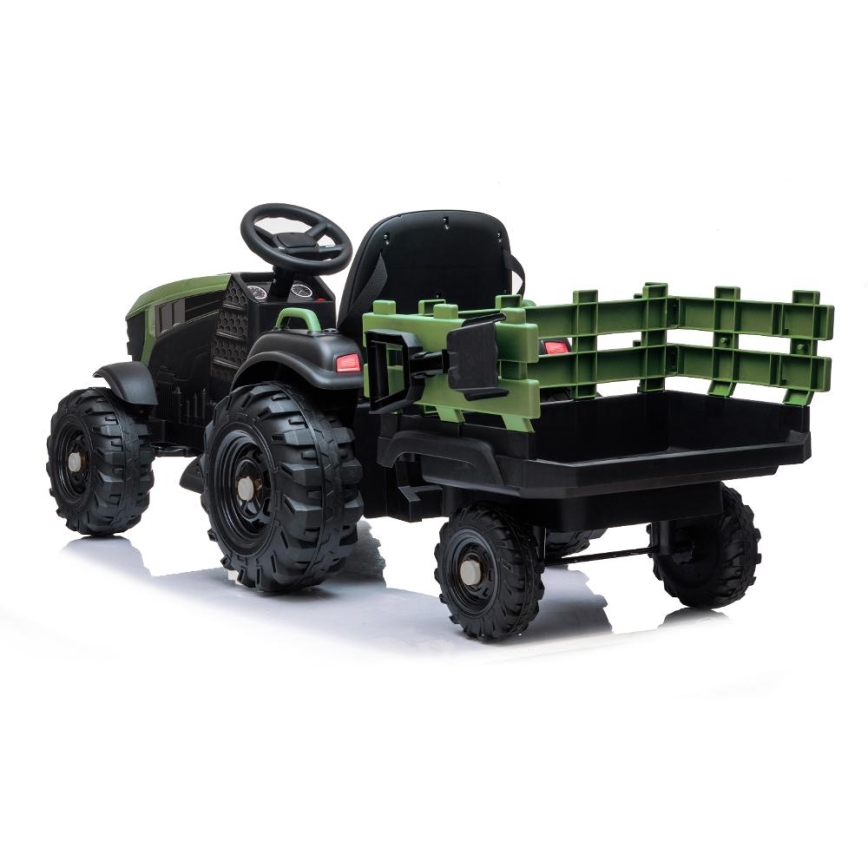 Tractor eléctrico con remolque 2x30W/7000 mAh negro/verde + control remoto