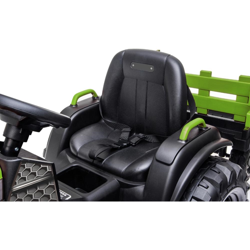 Tractor eléctrico con remolque 2x30W/7000 mAh negro/verde + control remoto
