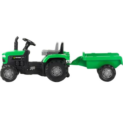 Trator de pedal com carrinho preto/verde