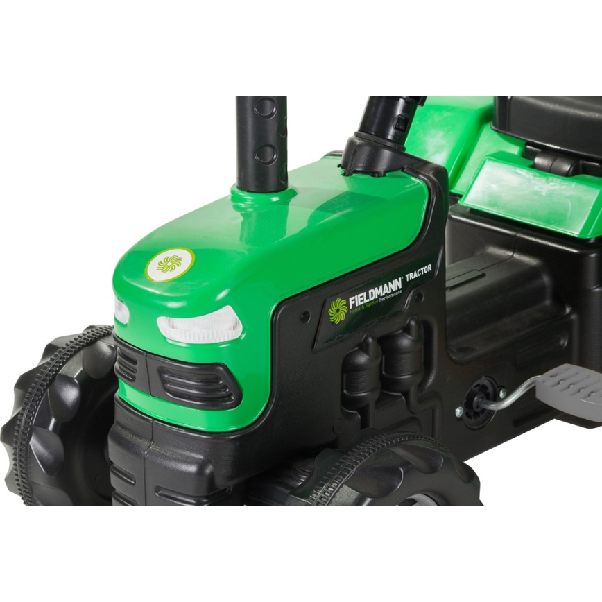 Trator de pedal com carrinho preto/verde