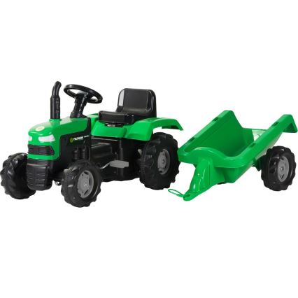 Trator de pedal com carrinho preto/verde