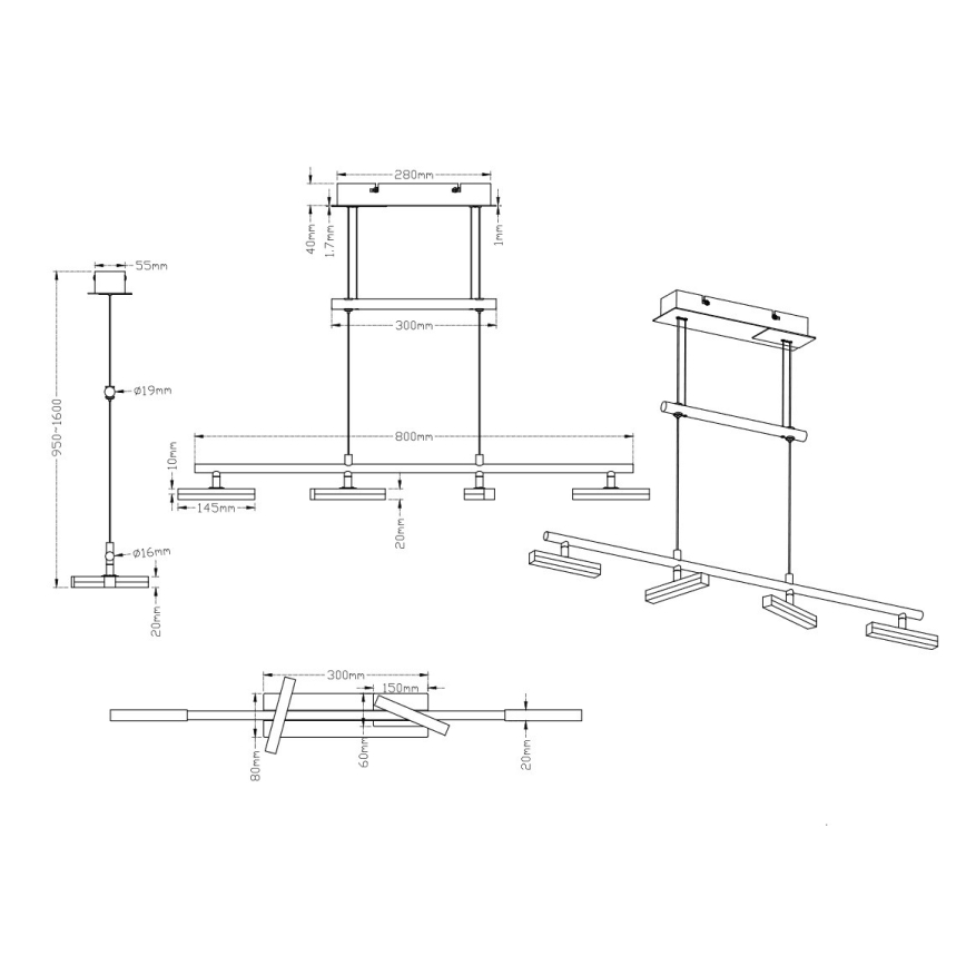 Trio - Lámpara colgante LED regulable OPIUM 4xLED/4,5W/230V