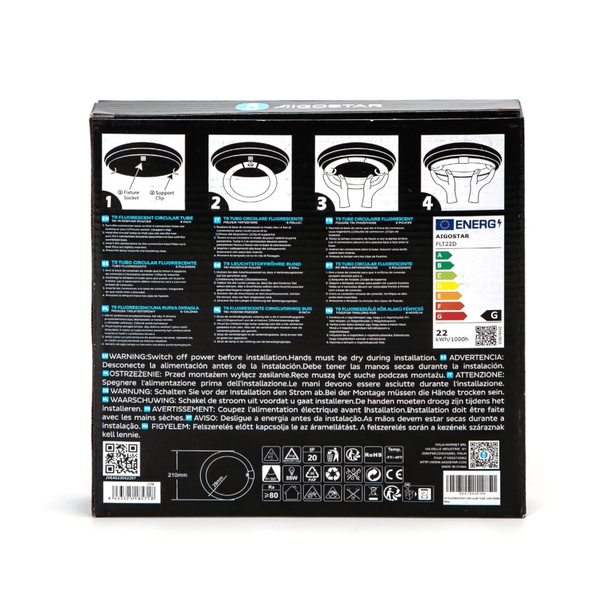 Tubo fluorescente LED T9 G24q-1/22W/230V 6500K - Aigostar