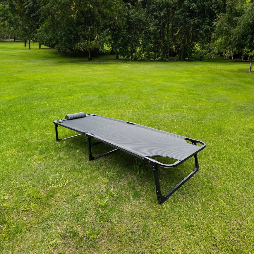Tumbona plegable de camping con colchón gris