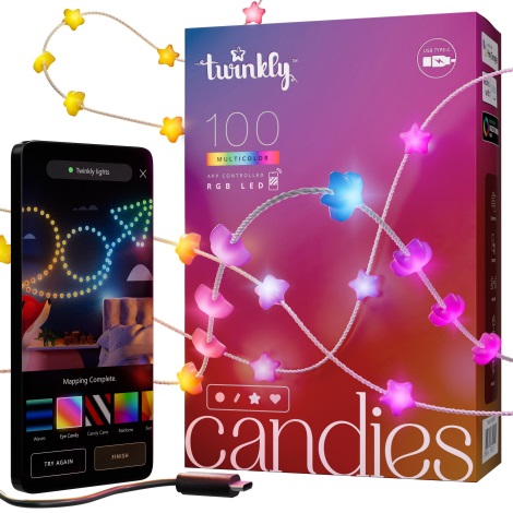 Twinkly - LED RGB Regulable Cinta de Navidad CANDIES 100xLED 8 m USB Wi-Fi