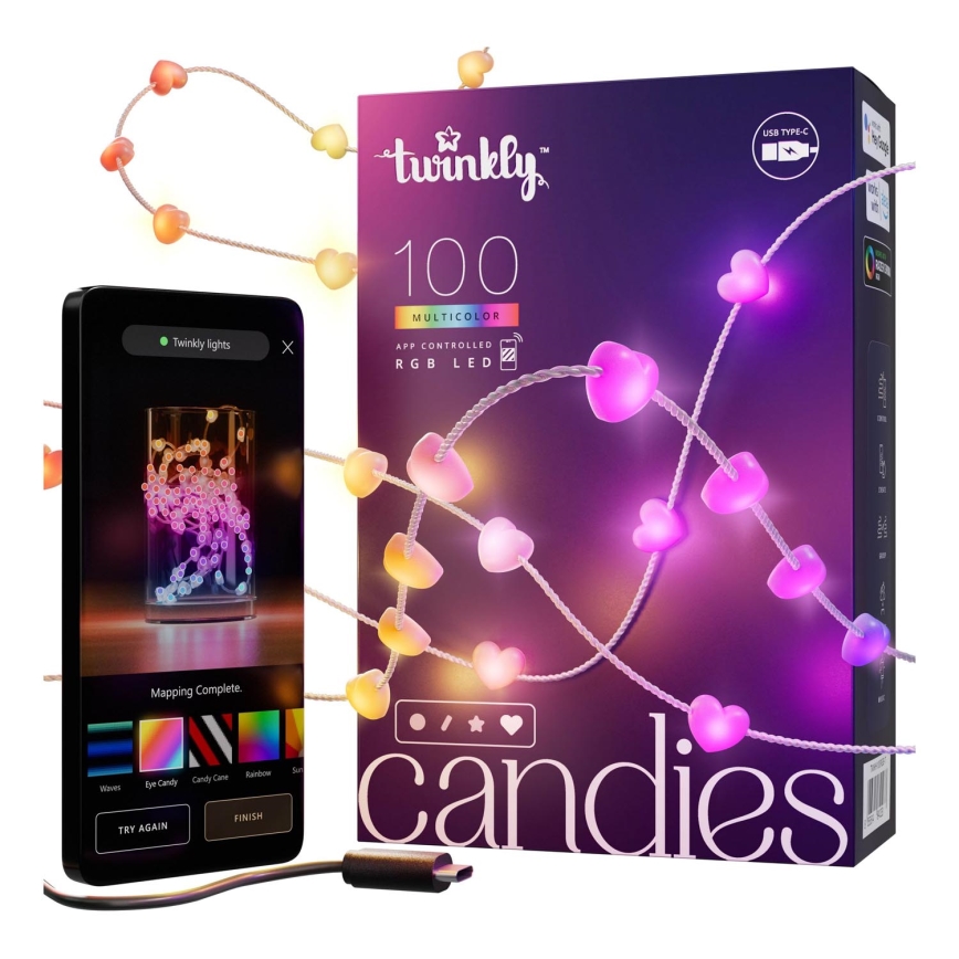 Twinkly - LED RGB Regulable Cinta de Navidad CANDIES 100xLED 8 m USB Wi-Fi