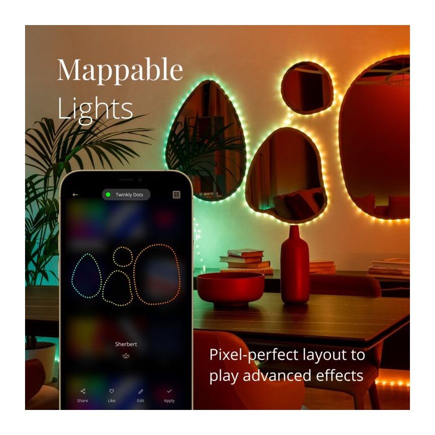 Twinkly - Tira LED RGB regulable exterior DOTS 200xLED 10 m IP44 WiFi