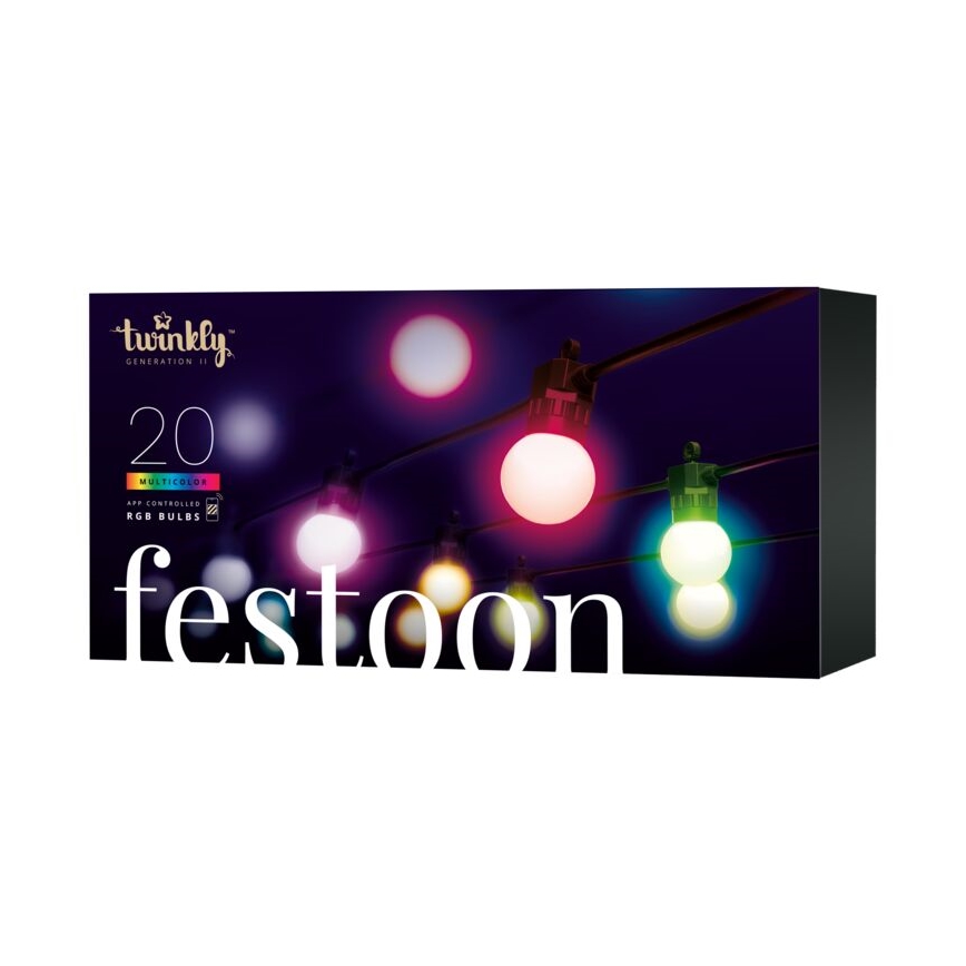 Twinkly - LED RGB Regulable exterior cadena decorativa FESTOON 20xLED 14m IP44 Wi-Fi