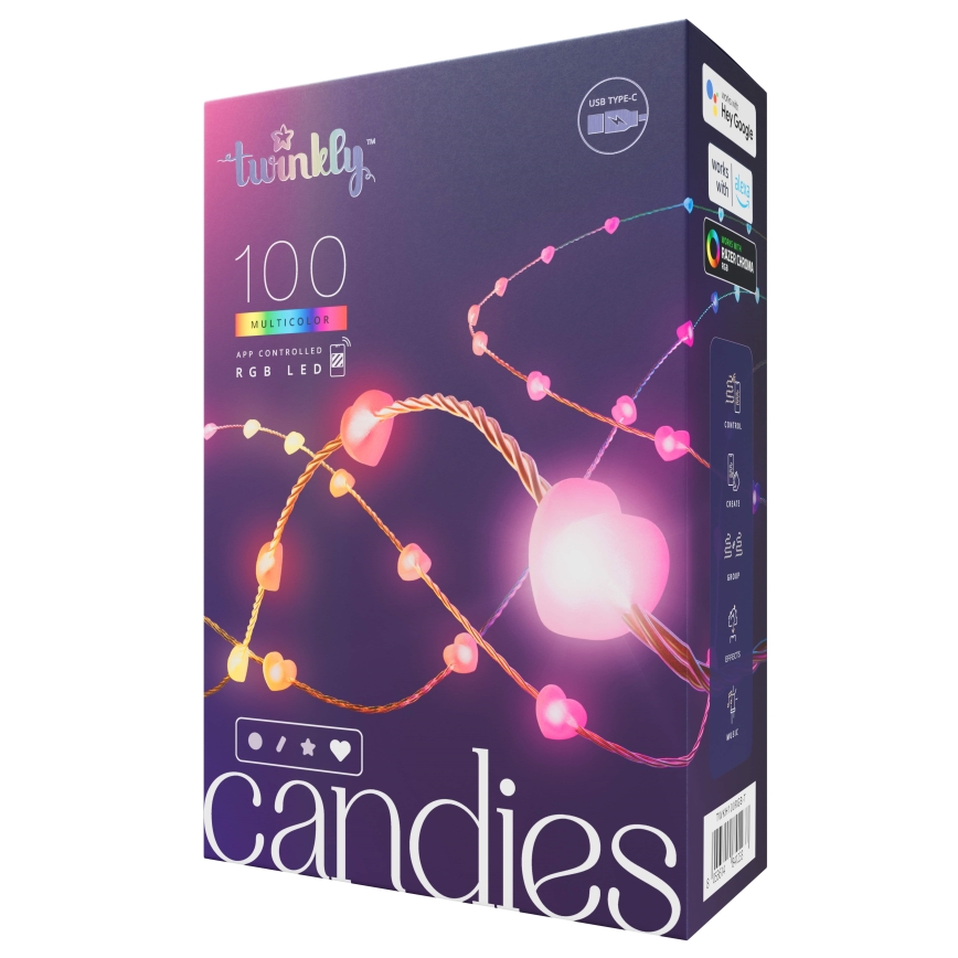 Twinkly - LED RGB Regulable Cinta de Navidad CANDIES 100xLED 8 m USB Wi-Fi