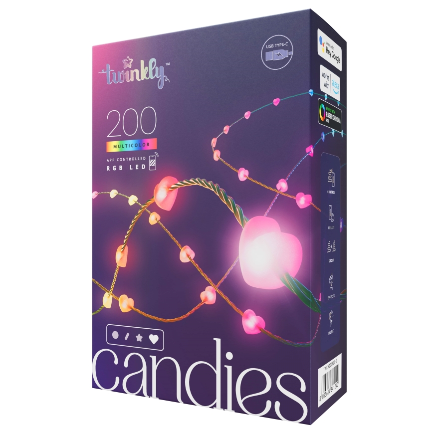 Twinkly - LED RGB Regulable Cinta de Navidad CANDIES 200xLED 14 m USB Wi-Fi