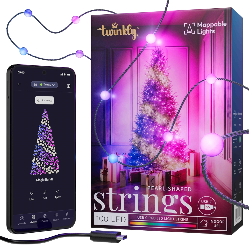 Twinkly TWKP100RGB-G - Cortina de Navidad LED RGB regulable 8 m USB Wi-Fi