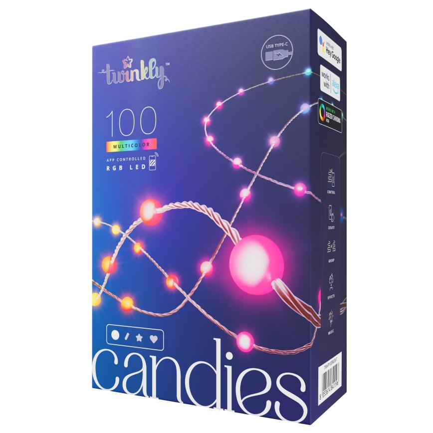 Twinkly - LED RGB Regulable Cinta de Navidad CANDIES 100xLED 8 m USB Wi-Fi