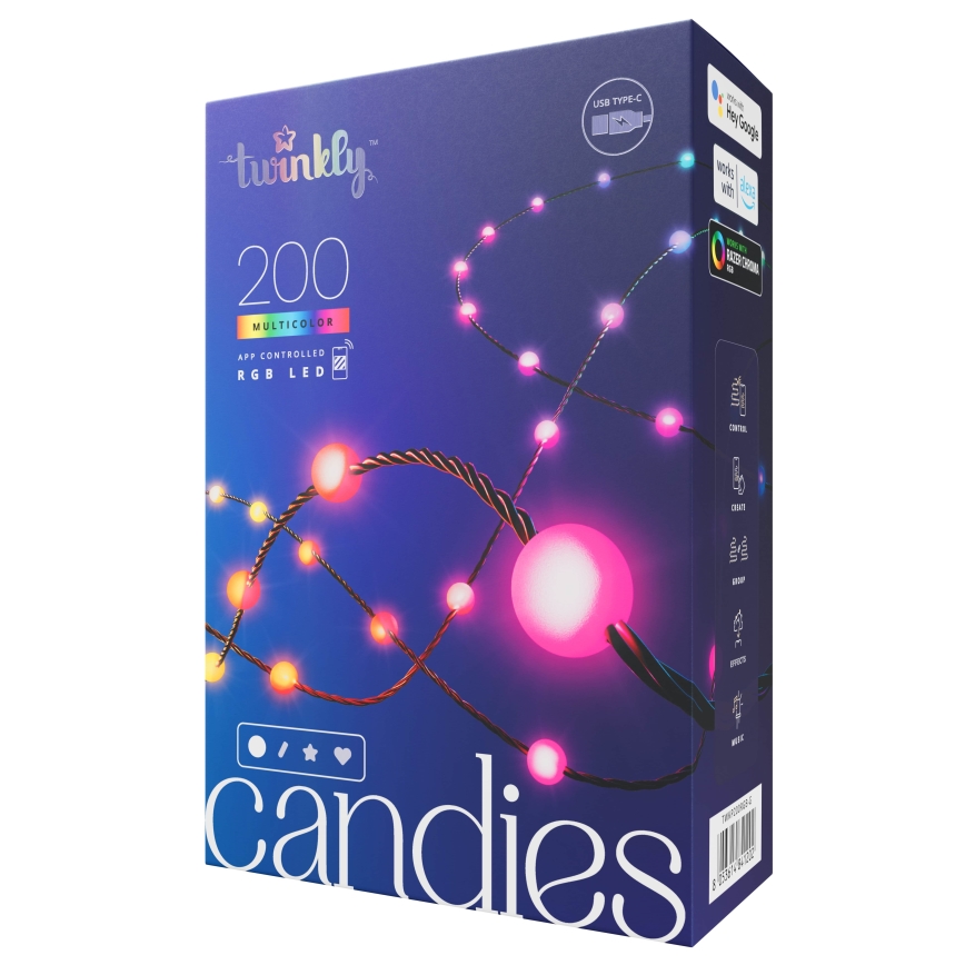 Twinkly - LED RGB Regulable Cinta de Navidad CANDIES 200xLED 14 m USB Wi-Fi