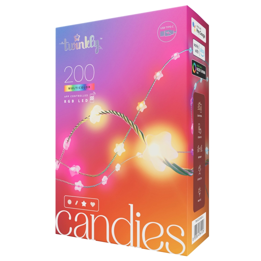 Twinkly - LED RGB Regulable Cinta de Navidad CANDIES 200xLED 14 m USB Wi-Fi