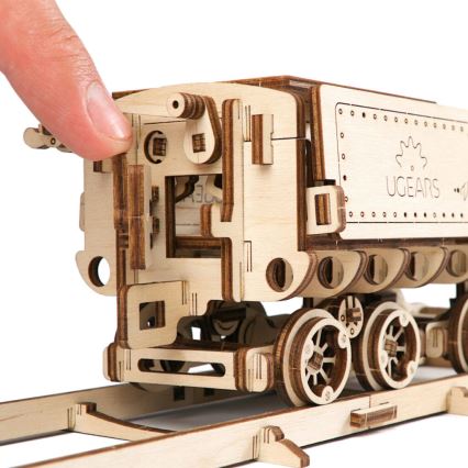 Ugears - Puzzle mecánico de madera 3D Locomotora de vapor V-Express con ténder