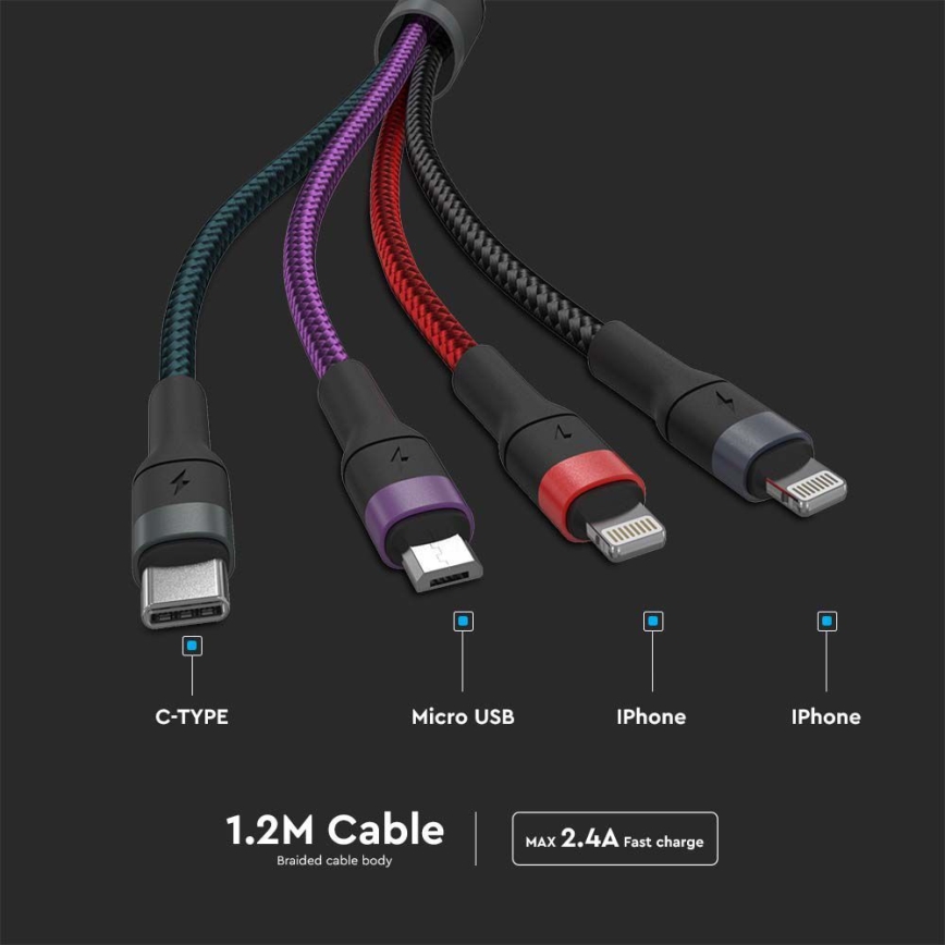 USB / USB Lightning / MicroUSB / USB-C 1,2m multicolor