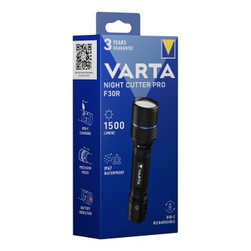 Varta 18921101111 - Linterna recargable LED NIGHT CUTTER PRO F30R LED/USB IP67
