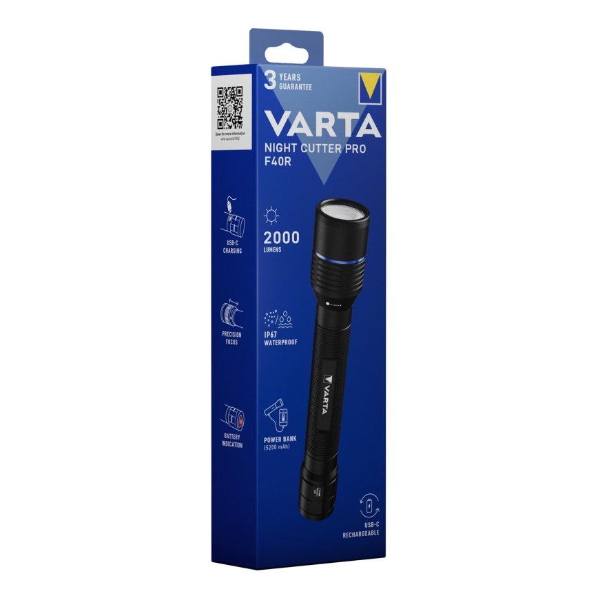 Varta 18922101111 - Linterna recargable LED con un power bank NIGHT CUTTER PRO F40R LED/USB IP67