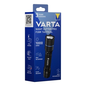 Varta 18923101111 - Linterna táctica LED recargable NIGHT CUTTER PRO F20R LED/USB