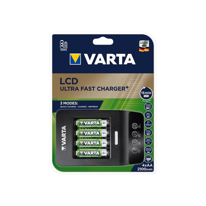Varta 40084 - Cargador inteligente LCD ULTRA FAST+ 4xNiMH AA 2100 mAh 230V