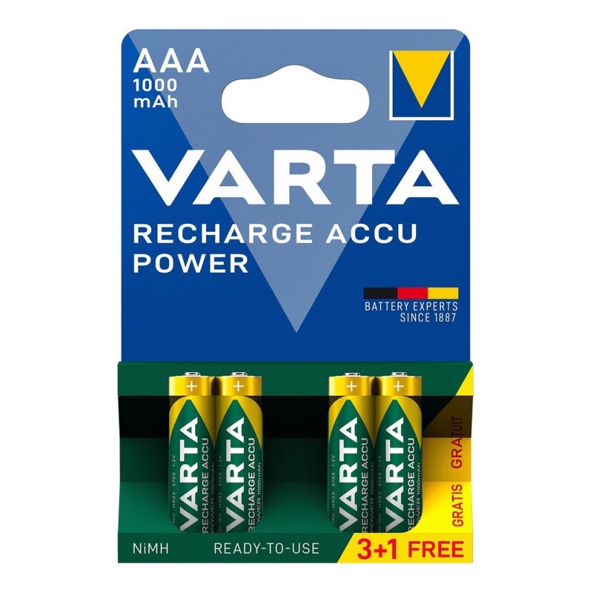 Varta 5703301494 - 3+1 piezas Pilas recargables ACCU AAA Ni-MH/1000mAh/1,2V