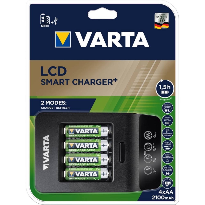 VARTA 57684 - LCD Cargador Smart 4xAA/AAA carga 1,5h
