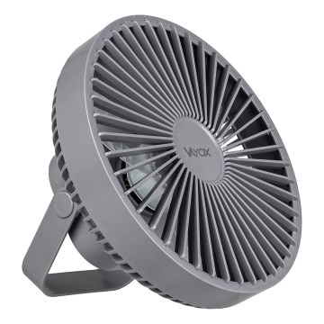 Ventilador de mesa recargable LED con iluminación LED LED/2W/5V USB 2400 mAh gris