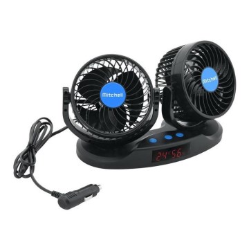 Ventilador para salpicadero de coche con termómetro 9W/12V negro