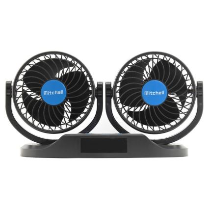 Ventilador para salpicadero de coche con termómetro 9W/12V negro