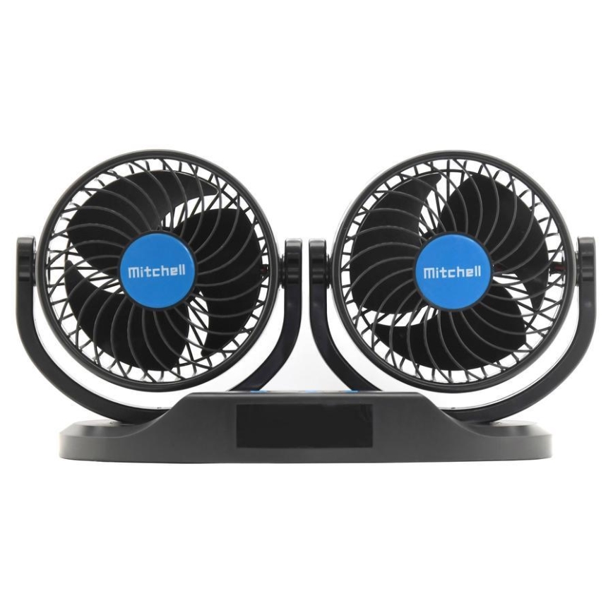 Ventilador para salpicadero de coche con termómetro 9W/12V negro