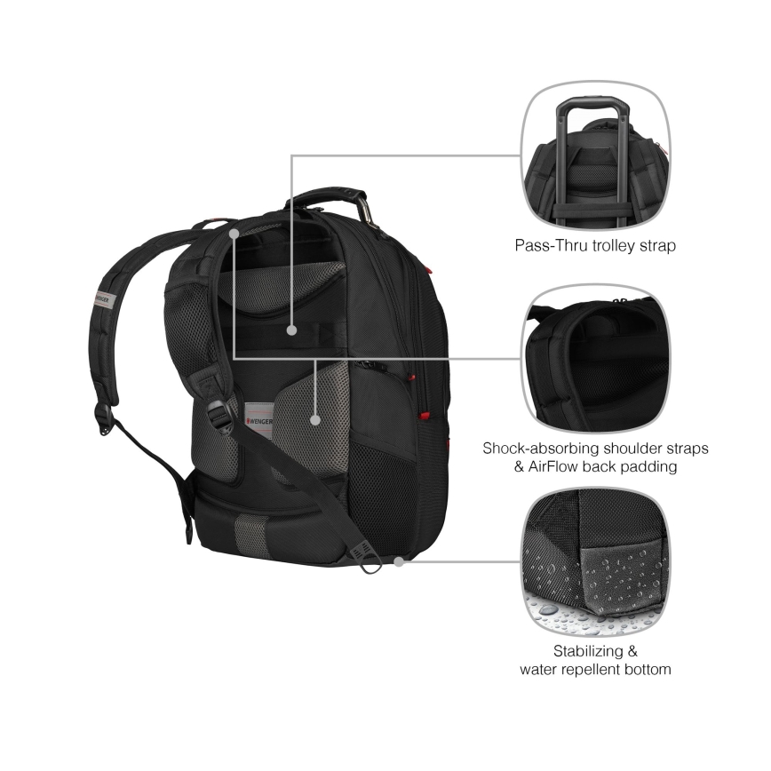 Wenger - Mochila para portátil 25 l 16" con bolsillo para tableta 10" Pegasus Deluxe negro