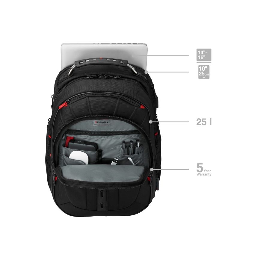 Wenger - Mochila para portátil 25 l 16" con bolsillo para tableta 10" Pegasus Deluxe negro