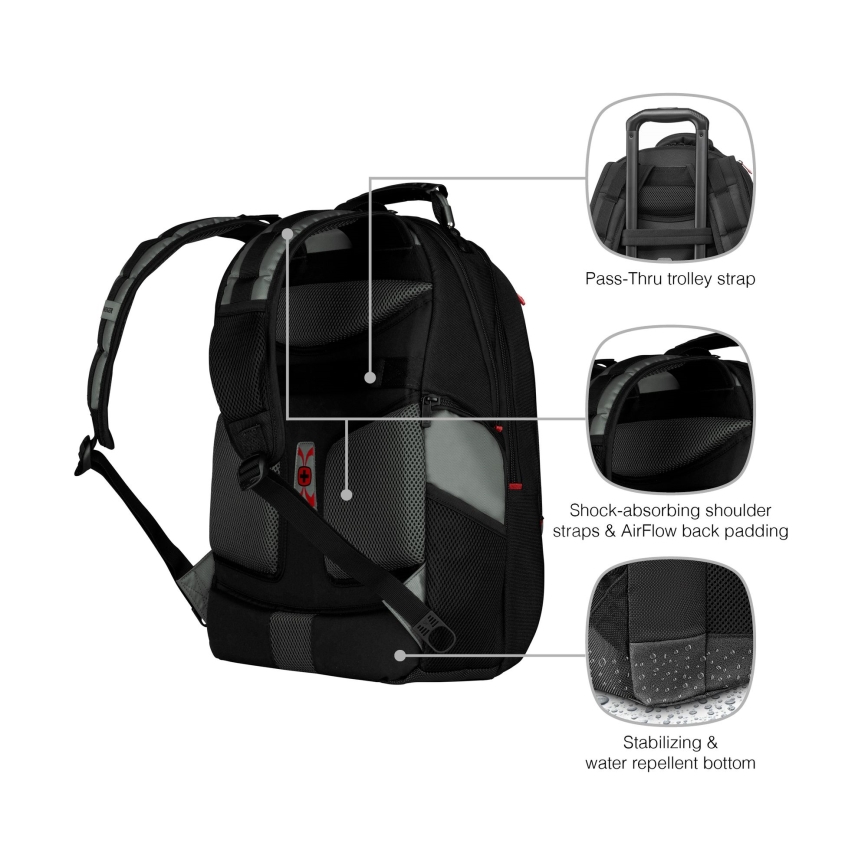 Wenger - Mochila para portátil 25 l 17" con bolsillo para tableta 12" Pegasus negro/gris