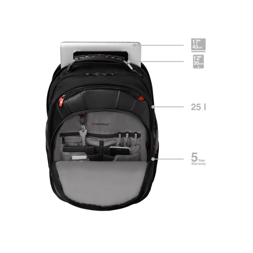 Wenger - Mochila para portátil 25 l 17" con bolsillo para tableta 12" Pegasus negro/gris