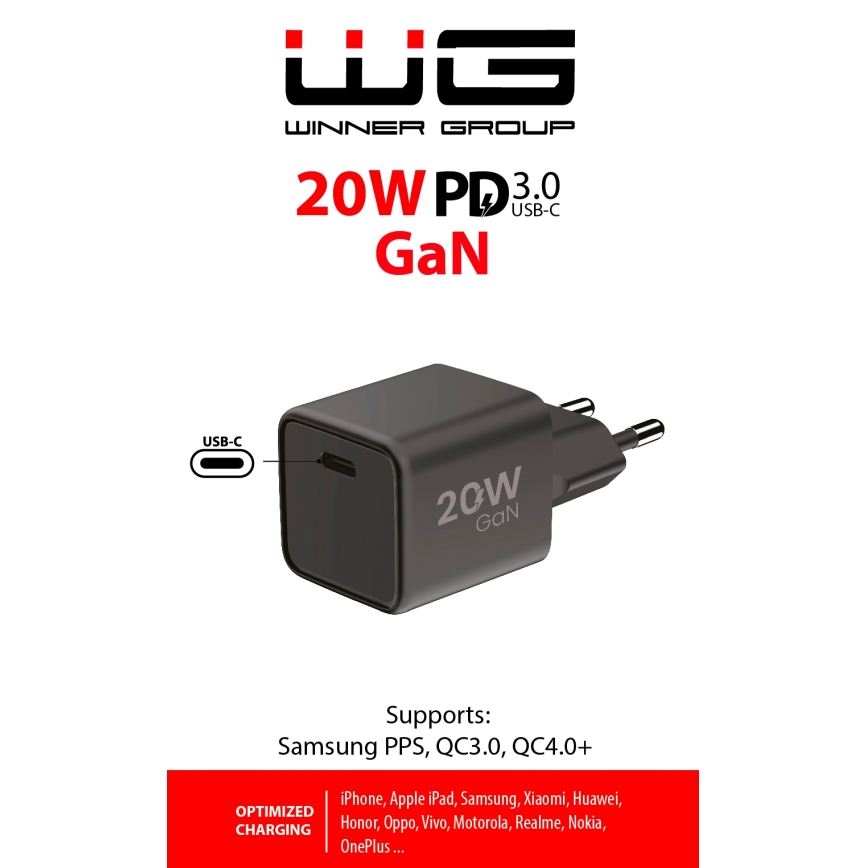 Winner Group - Adaptador de carga rápida 1xUSB-C Power Delivery 20W negro