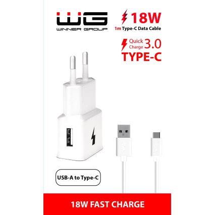 Winner Group- Adaptador para cargador rápido 1xUSB-A PD 18W + Cable USB USB-C / USB-A 1m