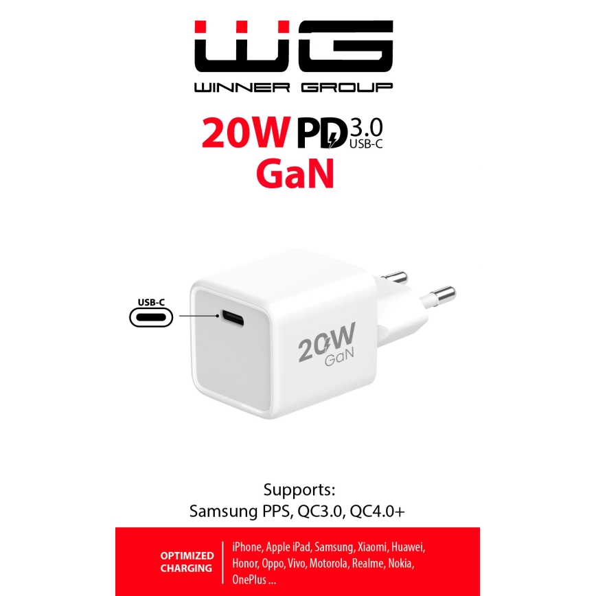 Winner Group - Adaptador para cargador rápido 1xUSB-C Power Delivery 20W blanco
