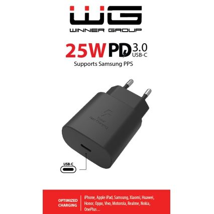 Winner Group - Adaptador para cargador rápido 1xUSB-C Power Delivery 25W negro