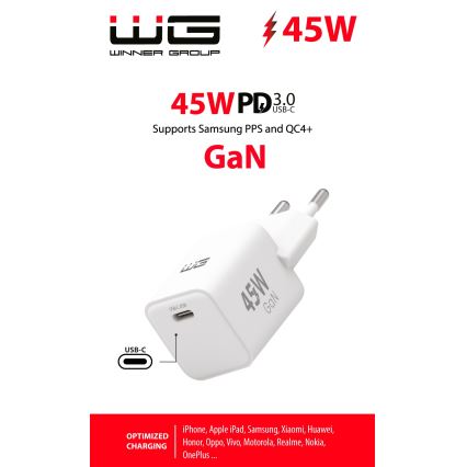 Winner Group - Adaptador para cargador rápido 1xUSB-C Power Delivery 45W blanco