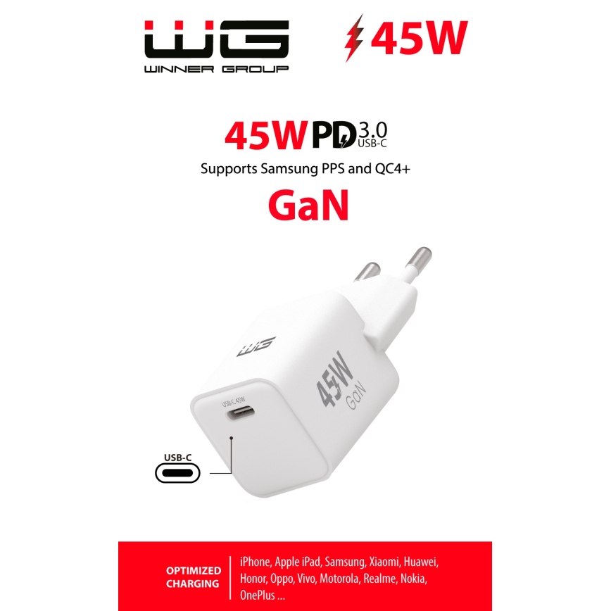 Winner Group - Adaptador para cargador rápido 1xUSB-C Power Delivery 45W blanco