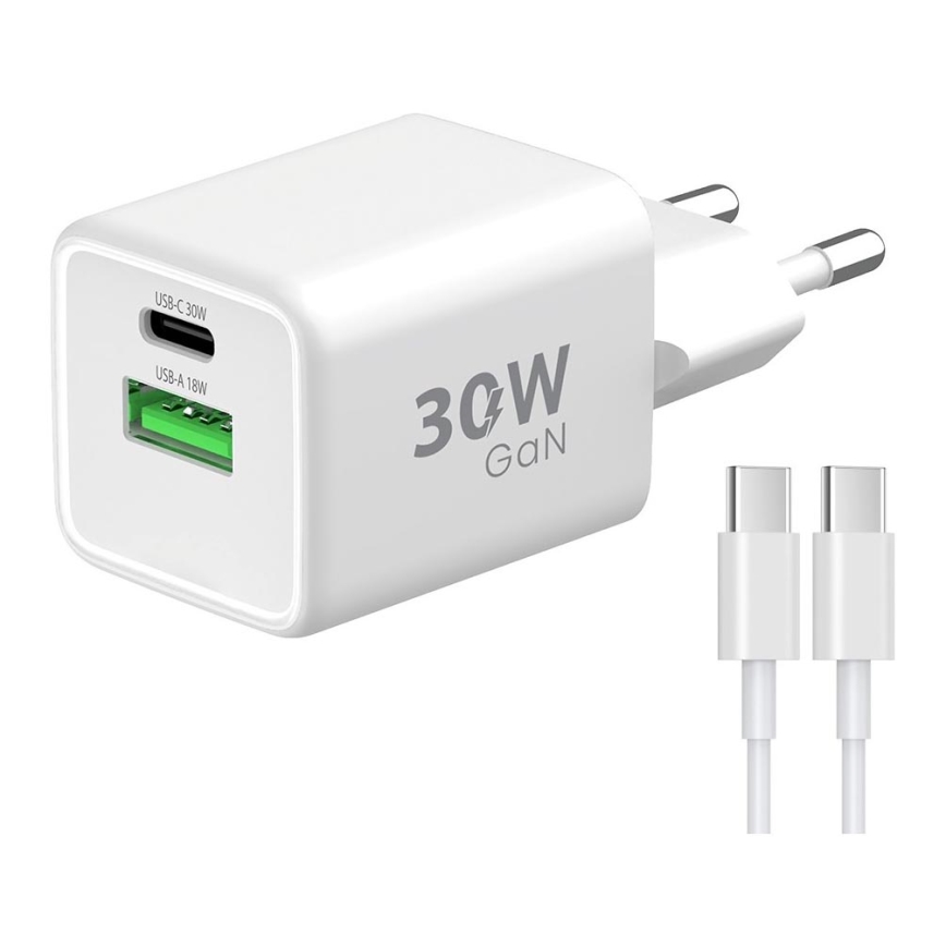 Winner Group - Adaptador para cargador rápido 2xUSB PD 30W + Cable USB USB-C / USB-C 1m