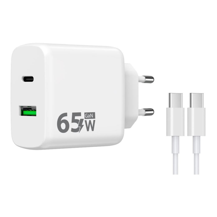 Winner Group - Adaptador para cargador rápido 2xUSB PD 65W + Cable USB USB-C / USB-C 1m