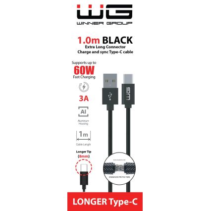 Winner Group - Cable USB con conector extendido USB-C / USB-A 1m negro