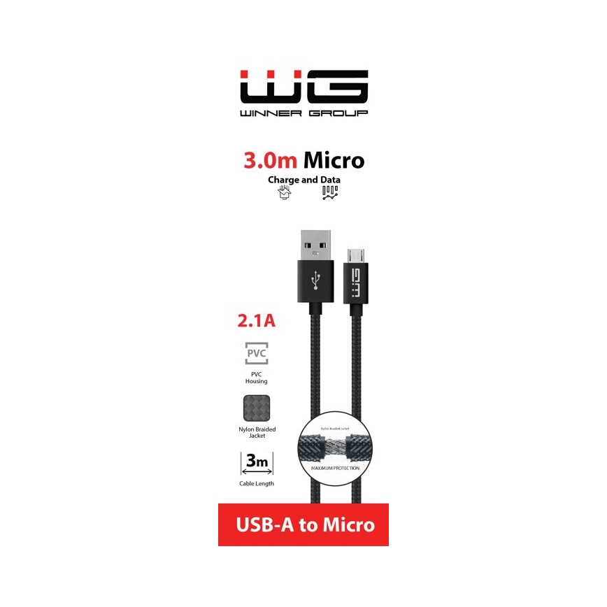 Winner Group - Cable USB Micro USB / USB-A 3m negro