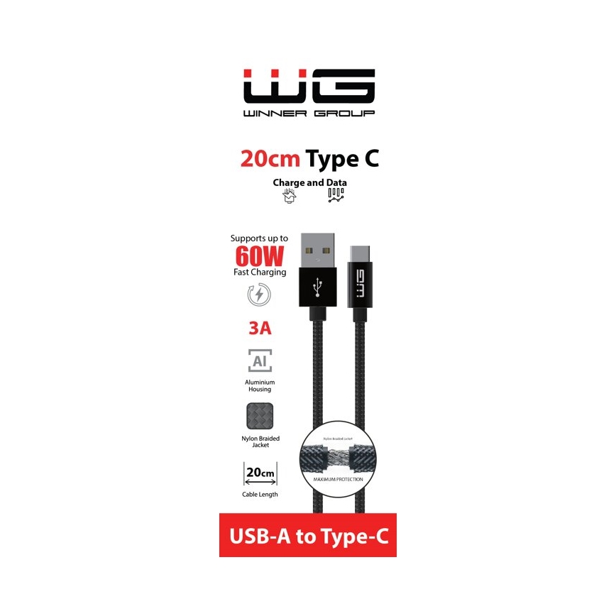 Winner Group - Cable USB USB-C / USB-A 20cm negro