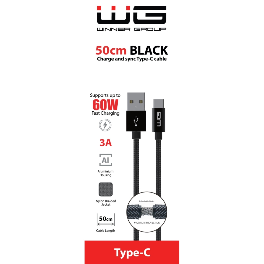 Winner Group - Cable USB USB-C / USB-A 50cm negro